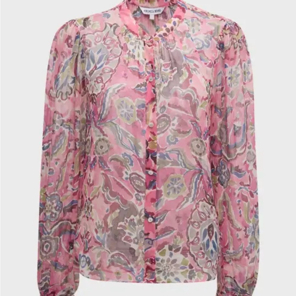 Veronica Beard Pink Multi-Color Floral Sheer Blouse